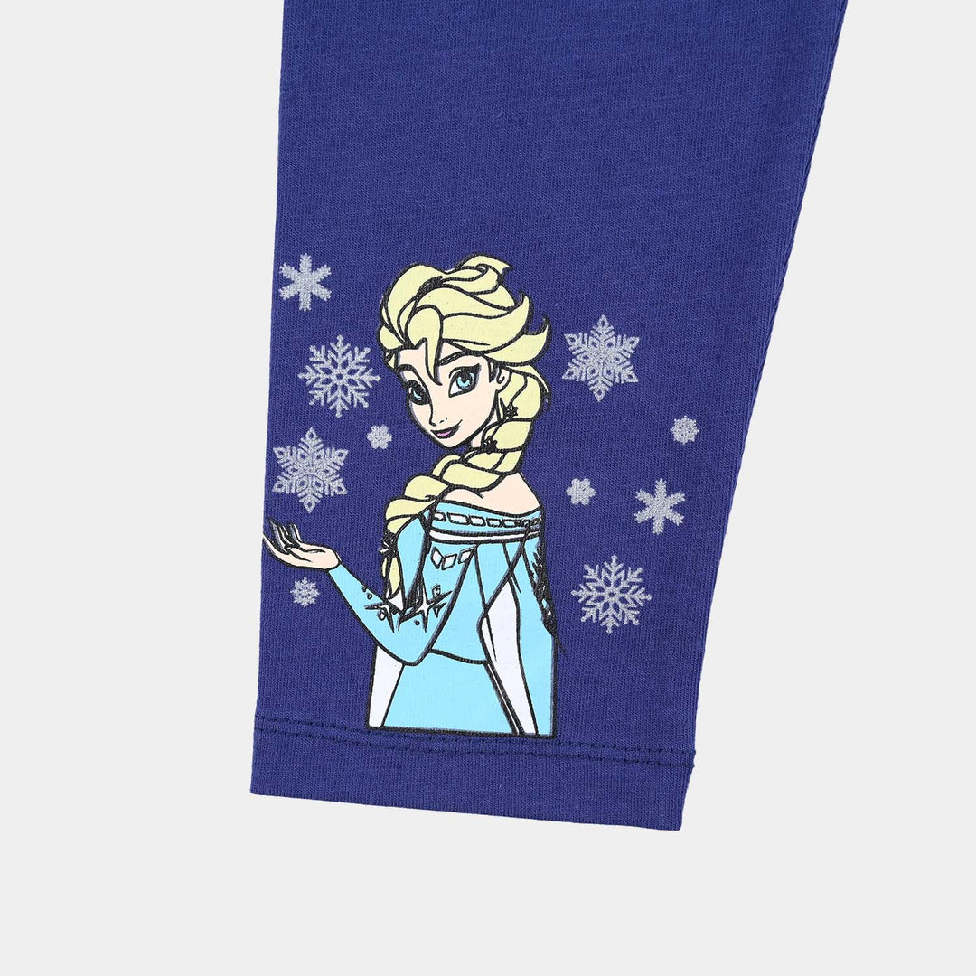Girls Lycra Jersey Tights Printed-Navy Blue