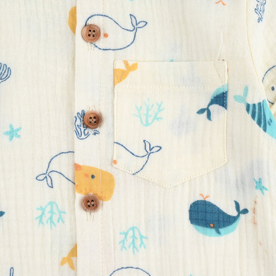 Infant Boys Cotton Woven Romper Marine Life-Cream