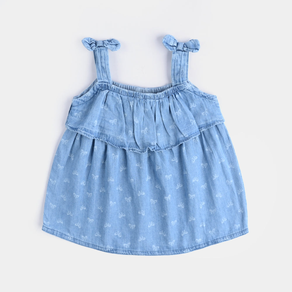 Infant Girls Tensile Denim (Light Denim) 2PC Fashion Bow-Blue