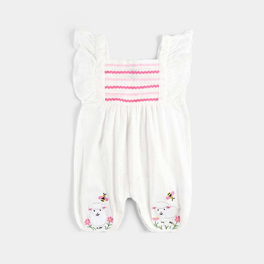 Infant Girls Jacquard Romper Sheep In The garden-White