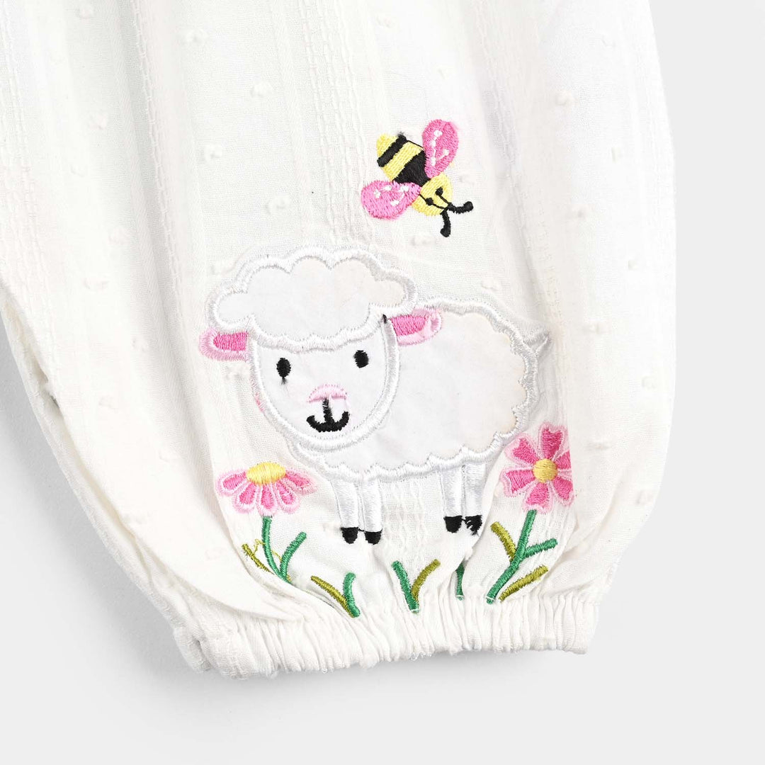 Infant Girls Jacquard Romper Sheep In The garden-White