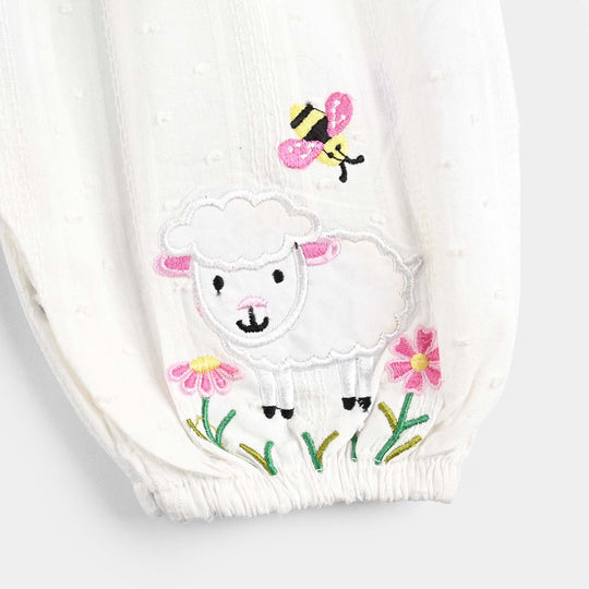 Infant Girls Jacquard Romper Sheep In The garden-White