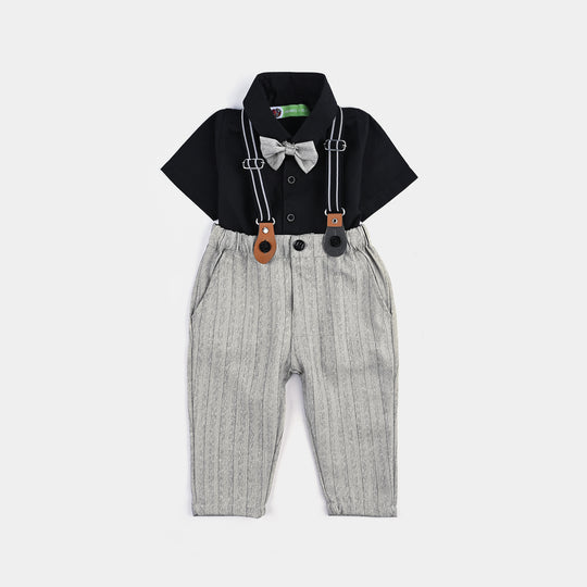 Infant Boys Oxford Suit Textured Syle-Black/Beige