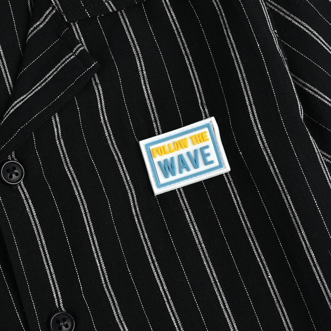 Boys Yarn Dyed Casual Shirt Follow The Waves-BLACK
