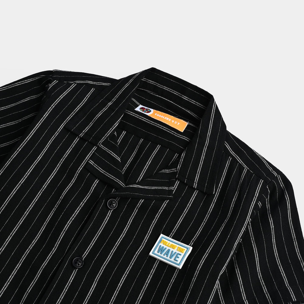 Boys Yarn Dyed Casual Shirt Follow The Waves-BLACK
