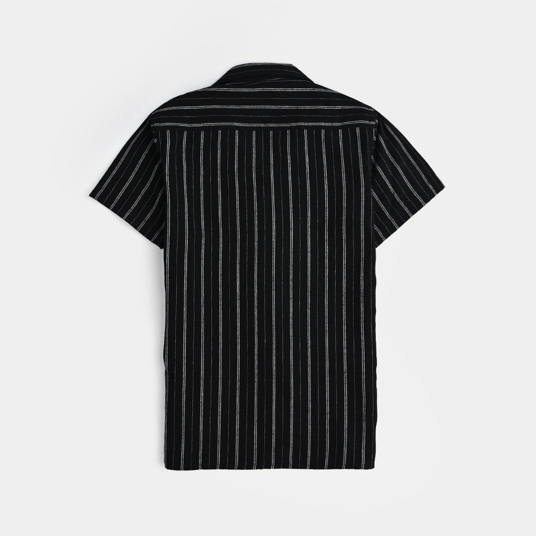 Boys Yarn Dyed Casual Shirt Follow The Waves-BLACK