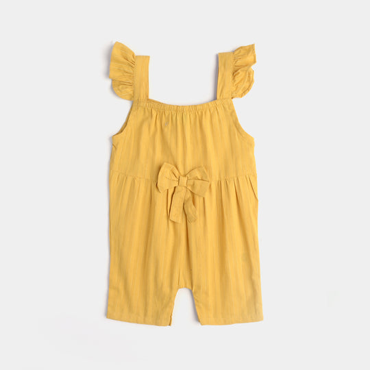 Infant Girls Cotton Romper-Fashion Bow Style-Mustard