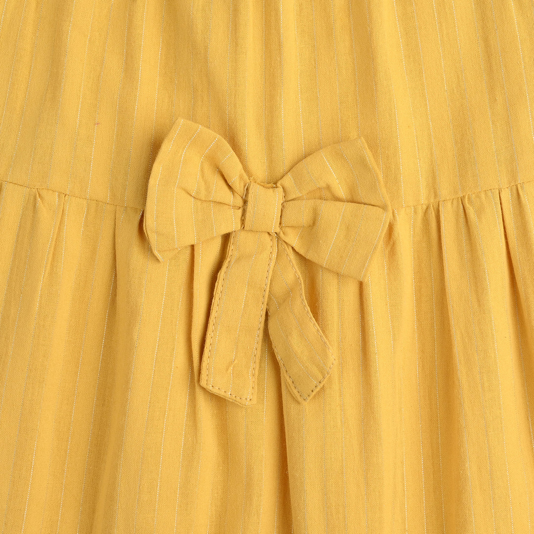 Infant Girls Cotton Romper-Fashion Bow Style-Mustard