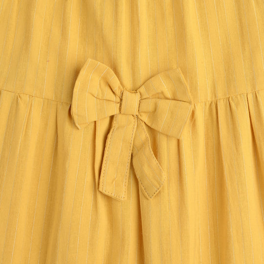 Infant Girls Cotton Romper-Fashion Bow Style-Mustard
