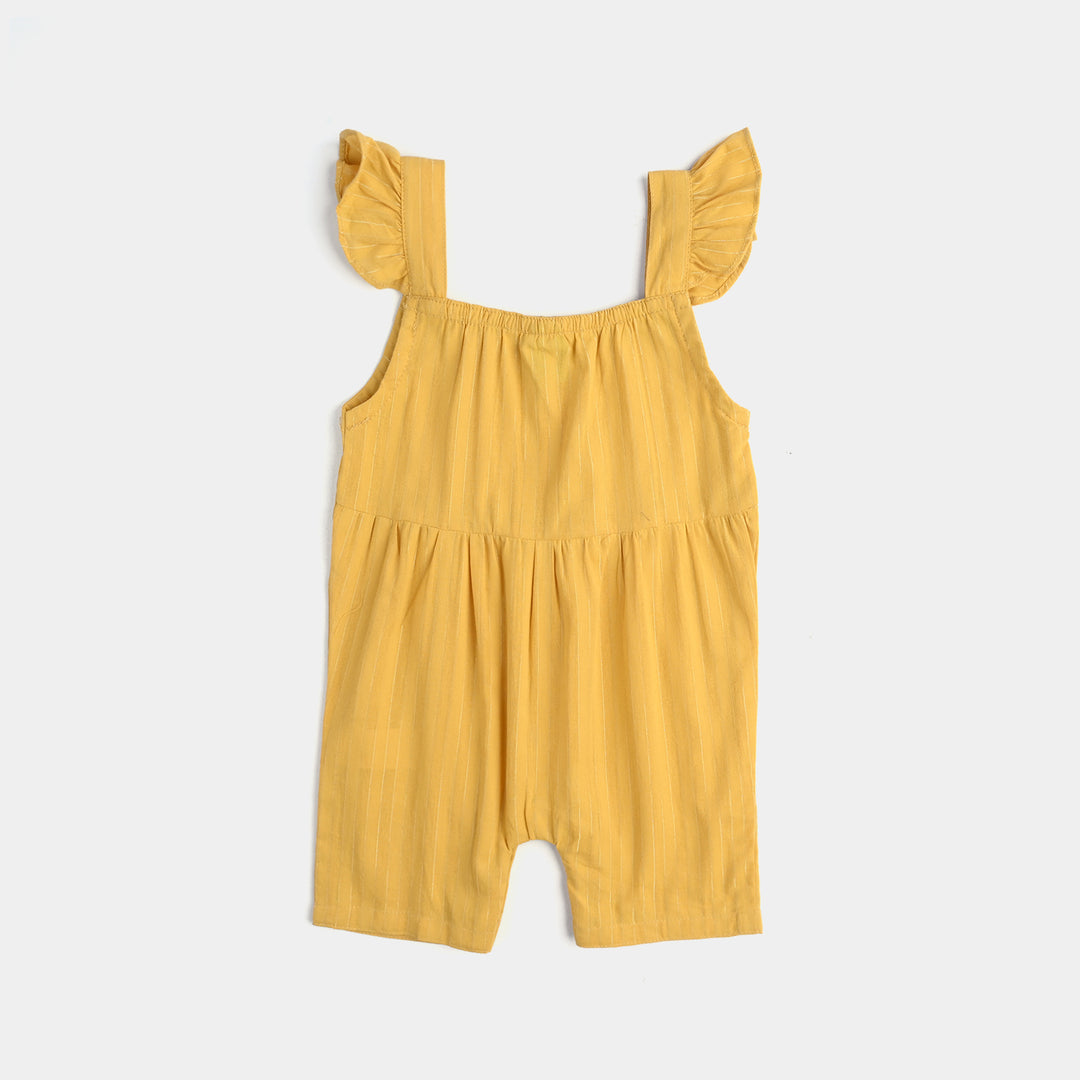 Infant Girls Cotton Romper-Fashion Bow Style-Mustard