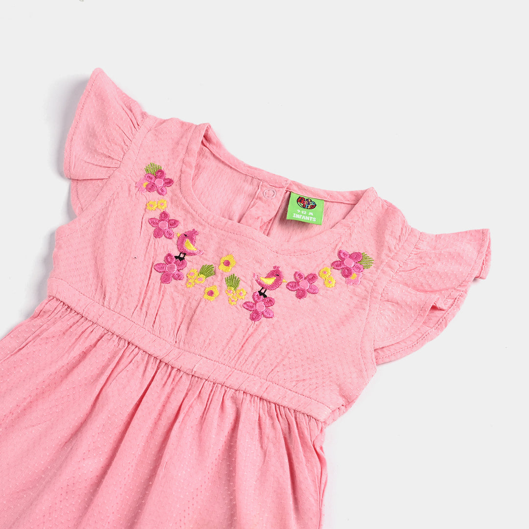 Infant Girls Cotton Romper-Sparrow Here-Pink