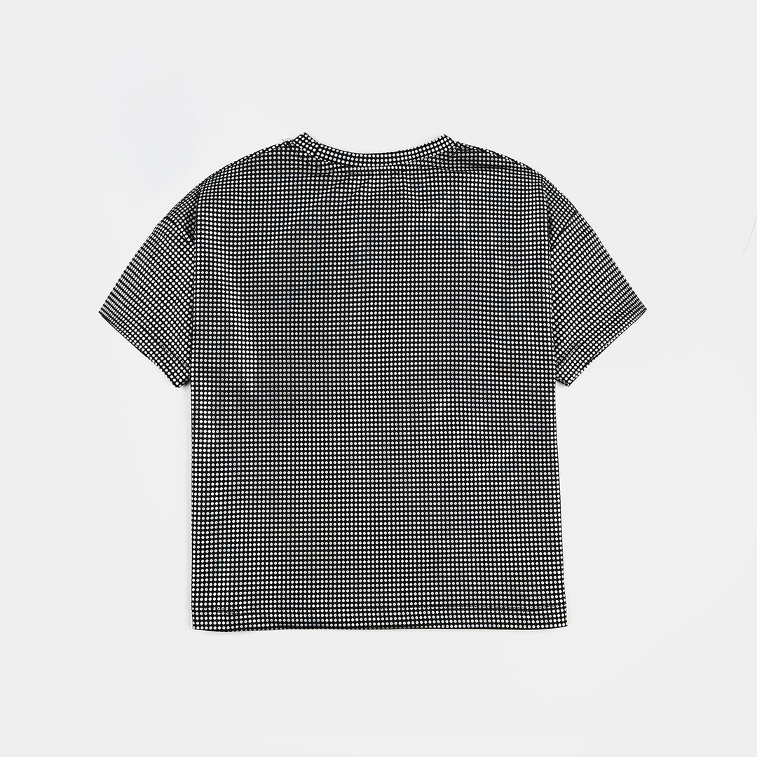Girls Poly Jersey T-Shirt HS Black Silver Foil