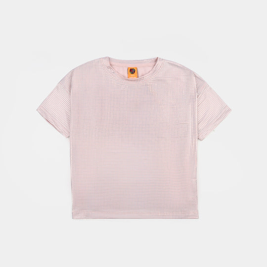Girls Poly Jersey T-Shirt HS Pink Silver Foil