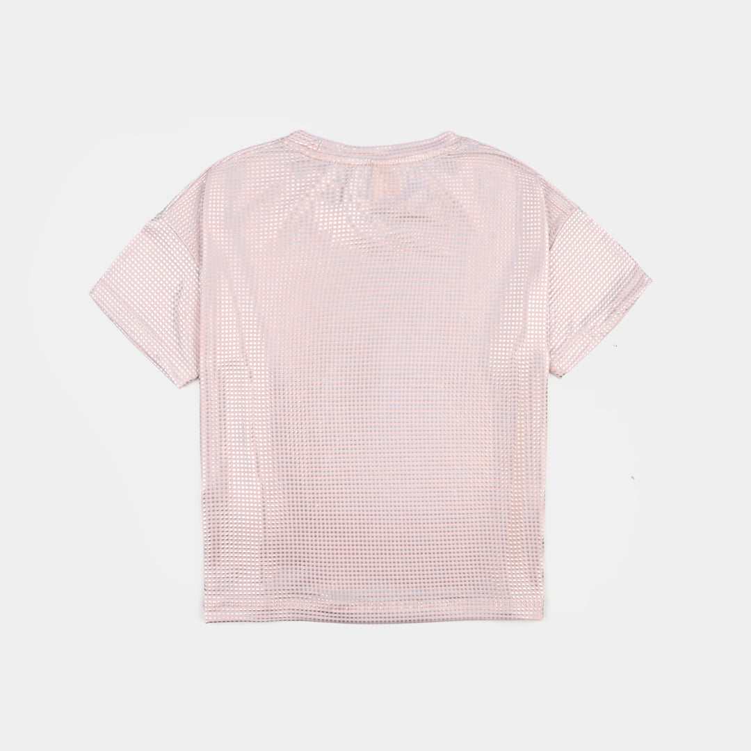 Girls Poly Jersey T-Shirt HS Pink Silver Foil