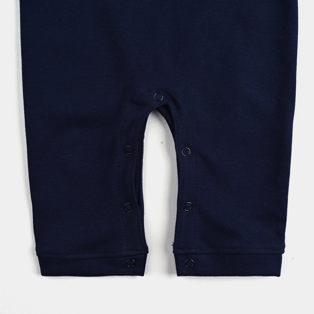 Infant Boys Cotton Interlock Romper (Grey Coat Style) - Navy/White
