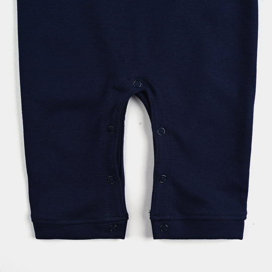 Infant Boys Cotton Interlock Romper (Grey Coat Style) - Navy/White