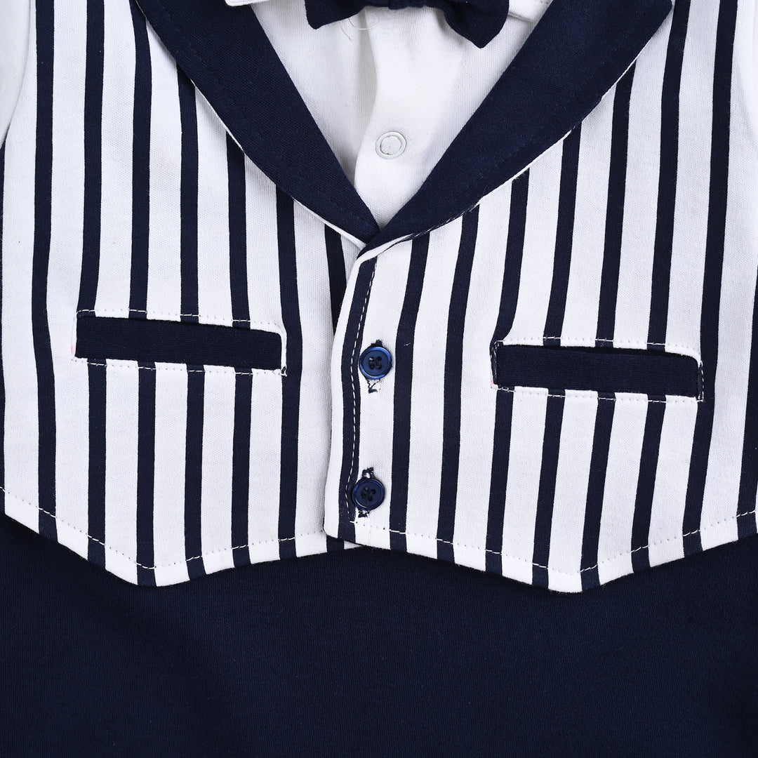 Infant Boys Cotton Interlock Romper (Grey Coat Style) - Navy/White