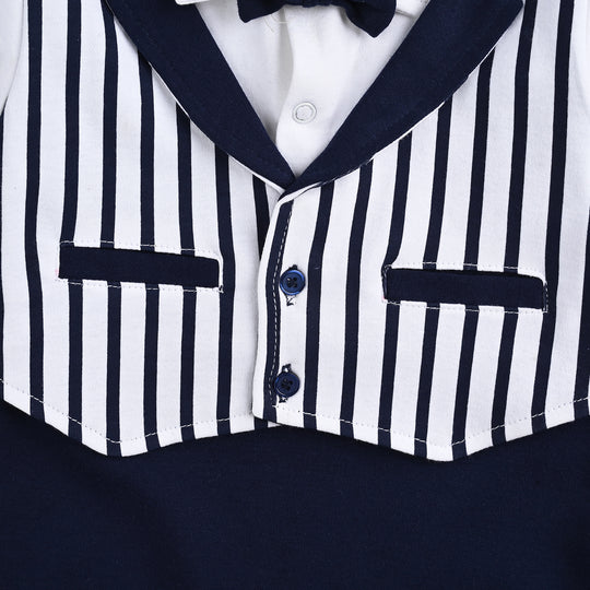 Infant Boys Cotton Interlock Romper (Grey Coat Style) - Navy/White