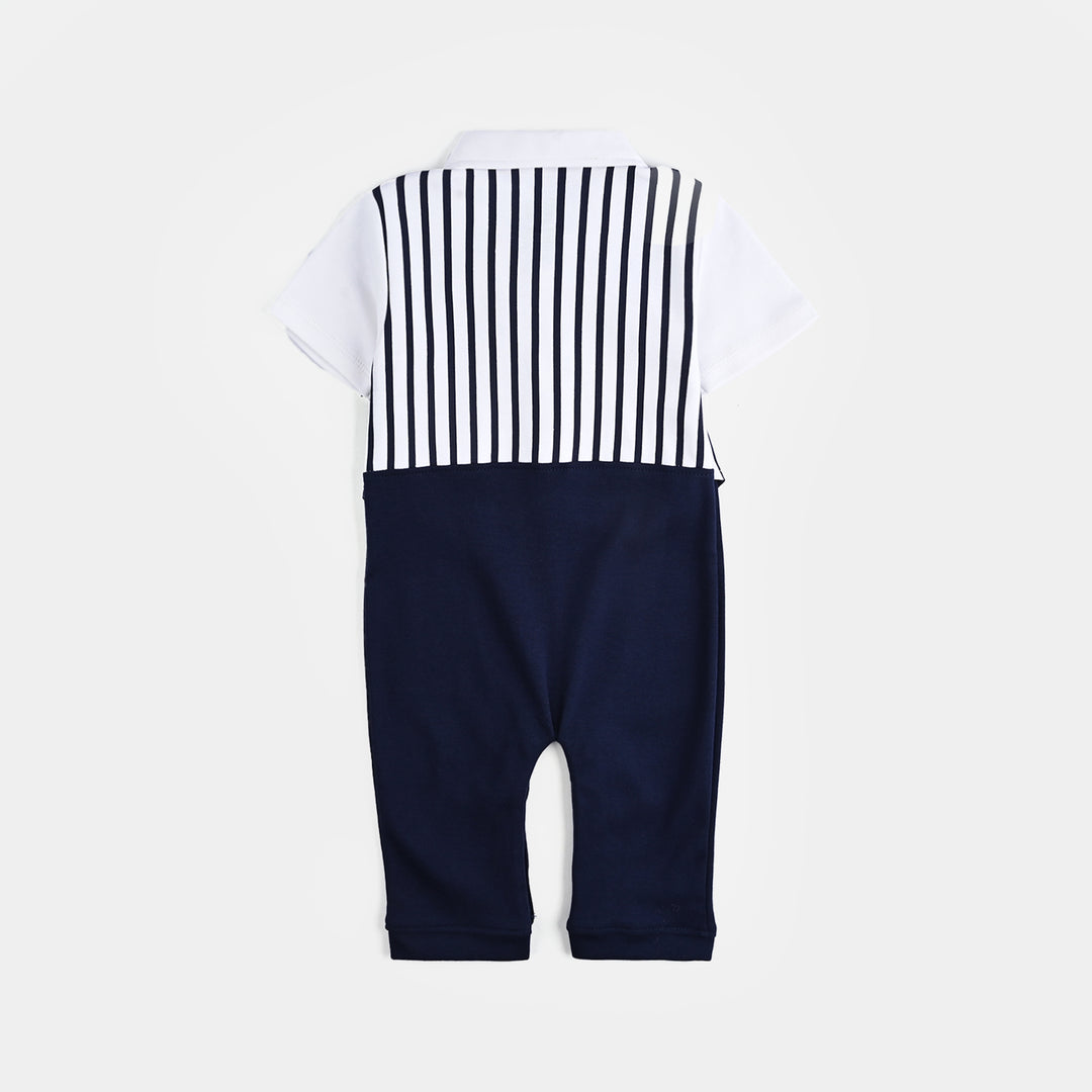 Infant Boys Cotton Interlock Romper (Grey Coat Style) - Navy/White