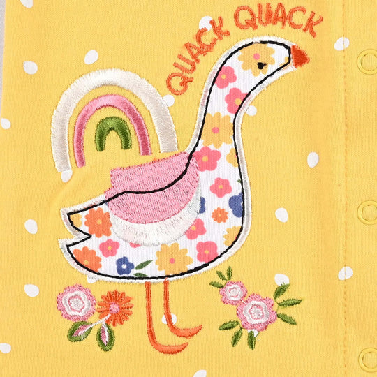 Infant Girls Cotton Interlock Duckling In The Back Yard Romper
