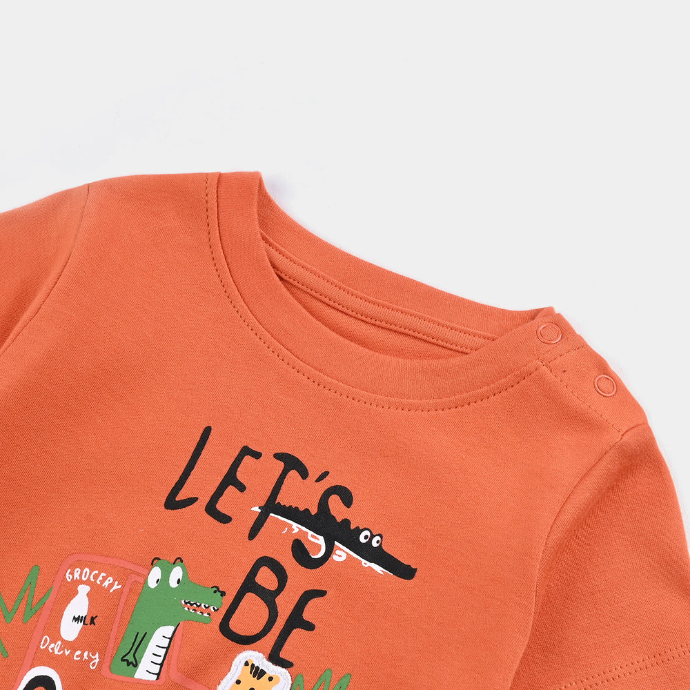 Infant Boys Cotton Interlock LETS BE FRIENDS FASHION Romper-Orange
