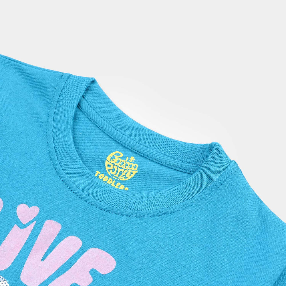 Girls Cotton Jersey T-Shirt LIVE, LOVE & LAUGH-Fjord.Blue