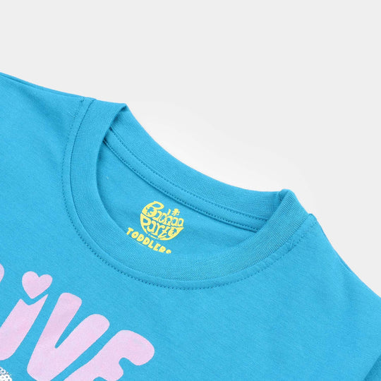 Girls Cotton Jersey T-Shirt LIVE, LOVE & LAUGH-Fjord.Blue