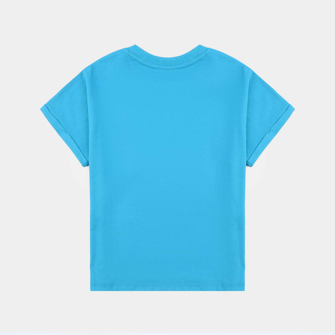 Girls Cotton Jersey T-Shirt LIVE, LOVE & LAUGH-Fjord.Blue