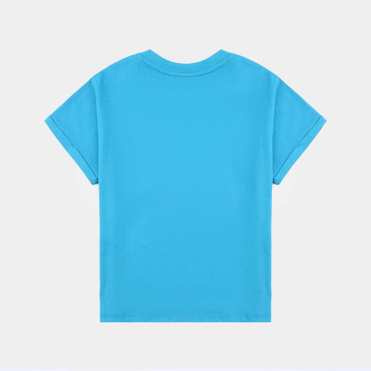 Girls Cotton Jersey T-Shirt LIVE, LOVE & LAUGH-Fjord.Blue