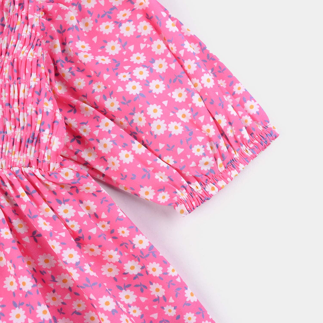 Infant Girls Raw Silk Casual Frock-Pink