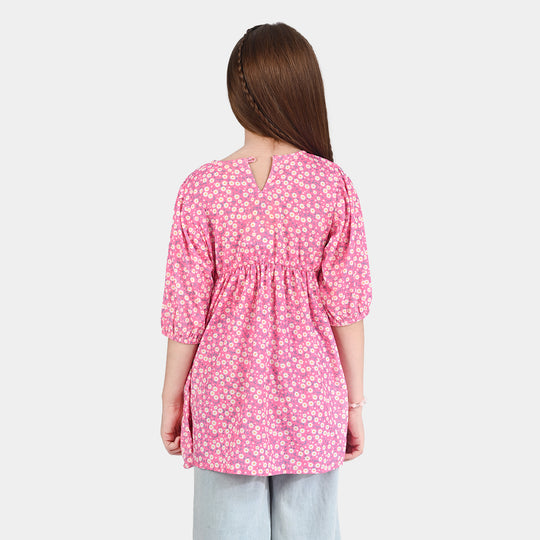 Girls Raw Silk Casual Frock-Pink