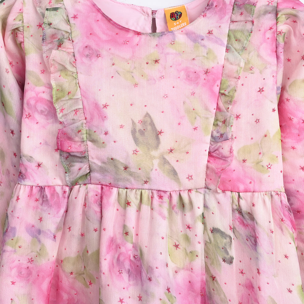 Girls Chiffon Casual Frock Neon Star-Multi