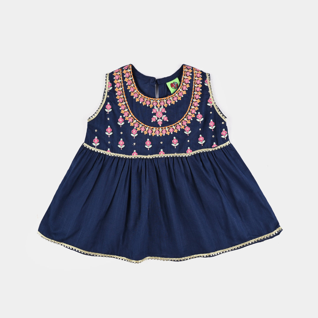 Infant Girls Cotton Slub Emb 2Pcs Raqs - Navy Blue
