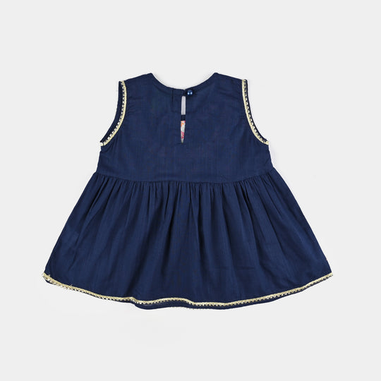 Infant Girls Cotton Slub Emb 2Pcs Raqs - Navy Blue