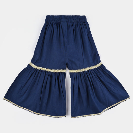 Infant Girls Cotton Slub Emb 2Pcs Raqs - Navy Blue