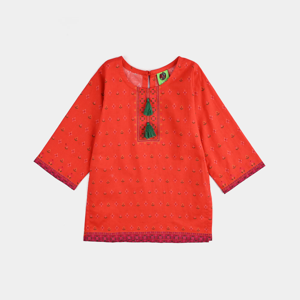 Infant Girls Cotton Poplin Printed 2Pcs Cross Stitch-ORANGE