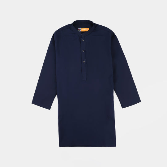Boys Poly Viscose Printed Kurta (Zig Zag)-Navy Blue
