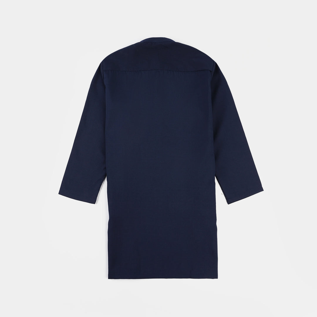 Boys Poly Viscose Printed Kurta (Zig Zag)-Navy Blue