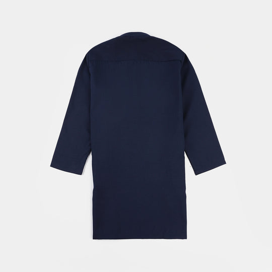 Boys Poly Viscose Printed Kurta (Zig Zag)-Navy Blue
