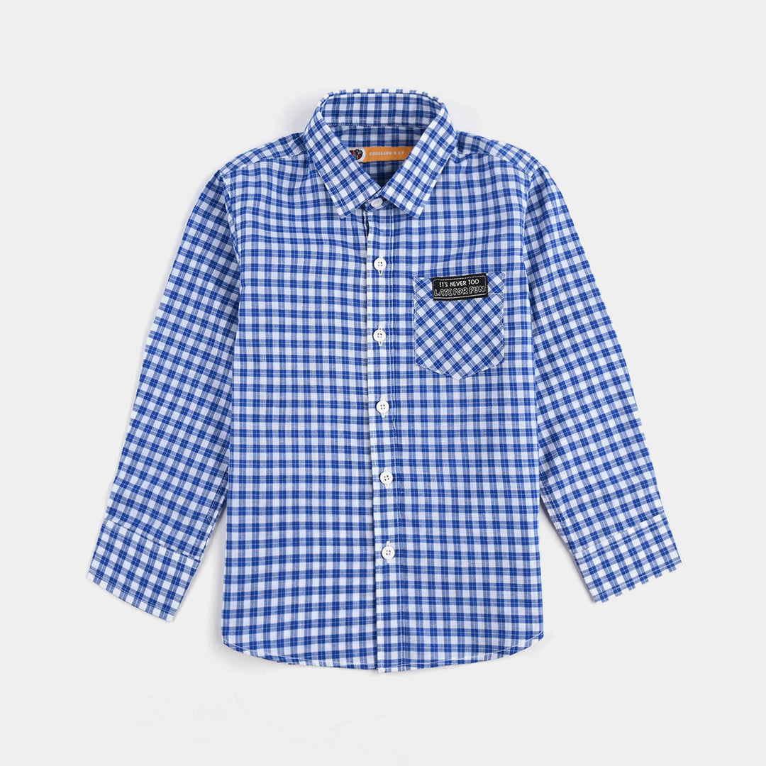 Boys Yarn Dyed Casual Shirt F/S (Late For Run)-Blue Check