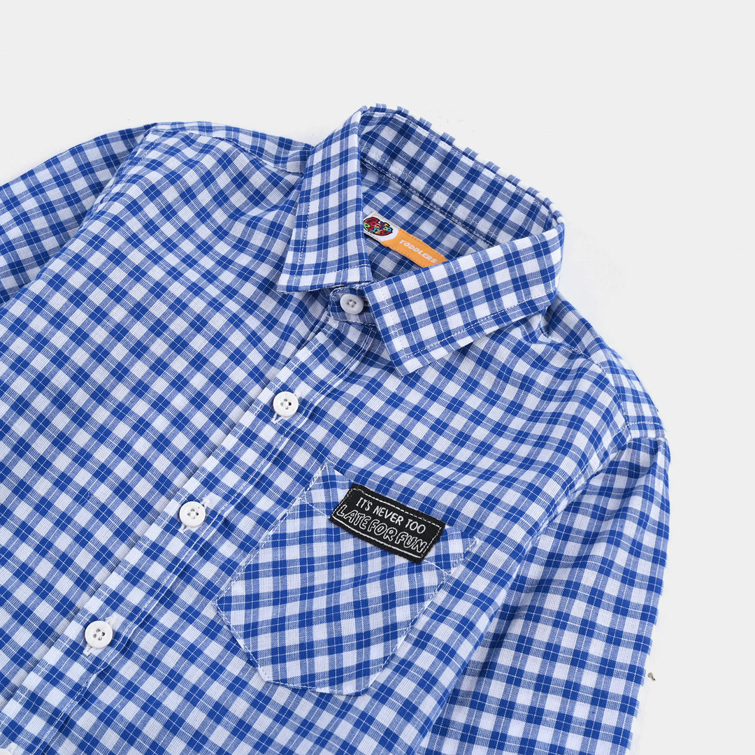 Boys Yarn Dyed Casual Shirt F/S (Late For Run)-Blue Check