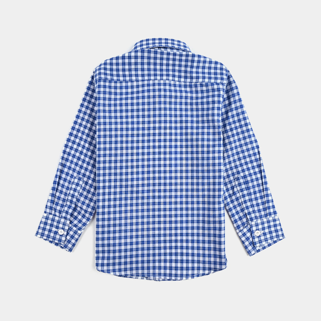 Boys Yarn Dyed Casual Shirt F/S (Late For Run)-Blue Check