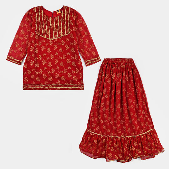 Girls Chiffon 2Pcs Little Gold-RED