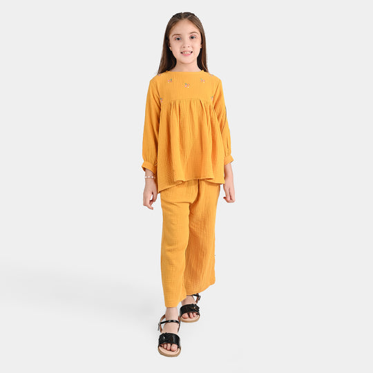 Girls Cotton Co-Ord Set-Mustard