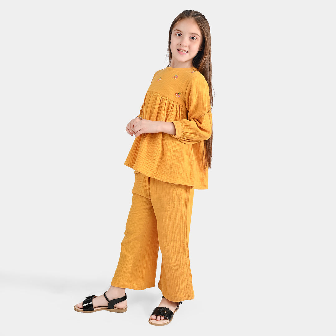 Girls Cotton Co-Ord Set-Mustard