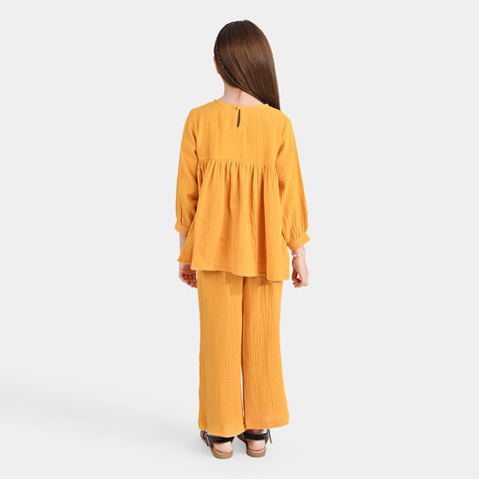 Girls Cotton Co-Ord Set-Mustard