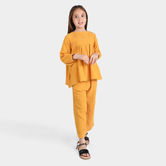 Girls Cotton Co-Ord Set-Mustard