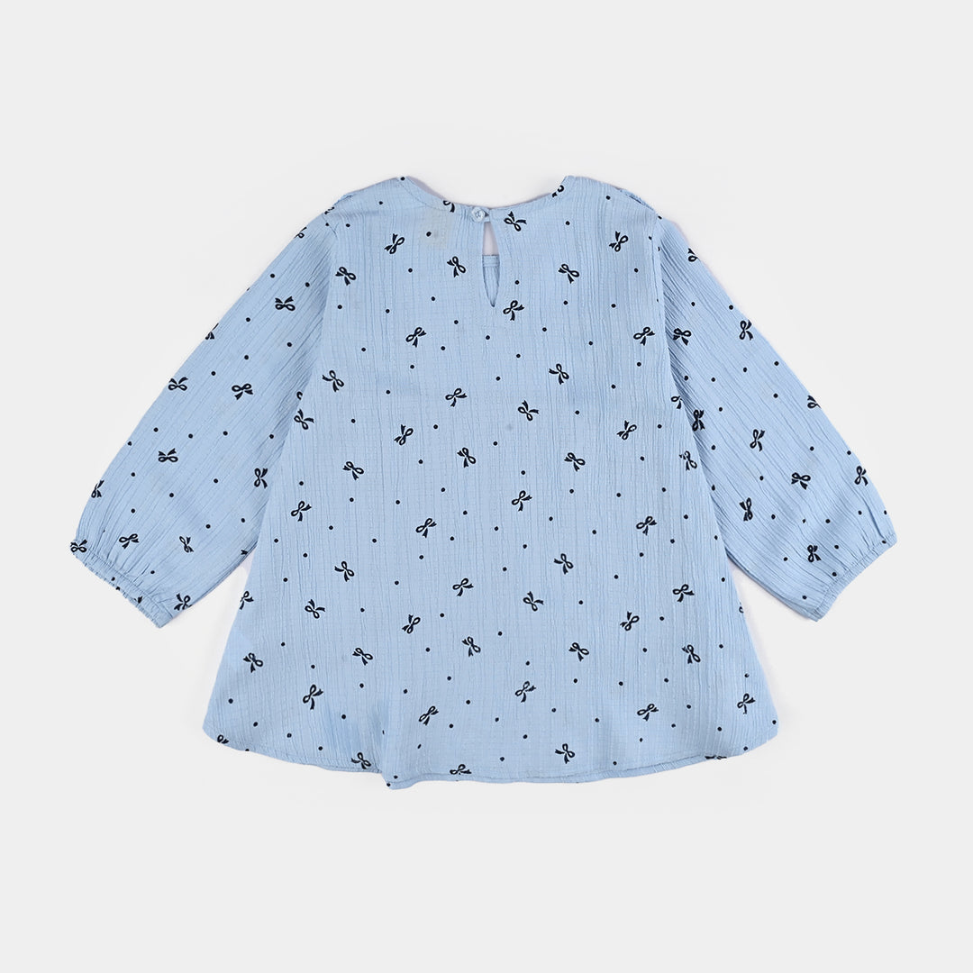 Girls Poly Cotton Casual Top Blue Bow