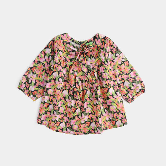 Infant Girls Cotton Poplin Printed 2Pcs Black Beauty-Multi