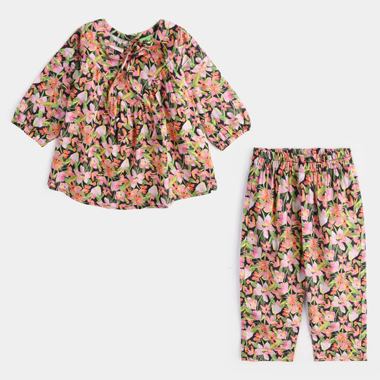 Infant Girls Cotton Poplin Printed 2Pcs Black Beauty-Multi